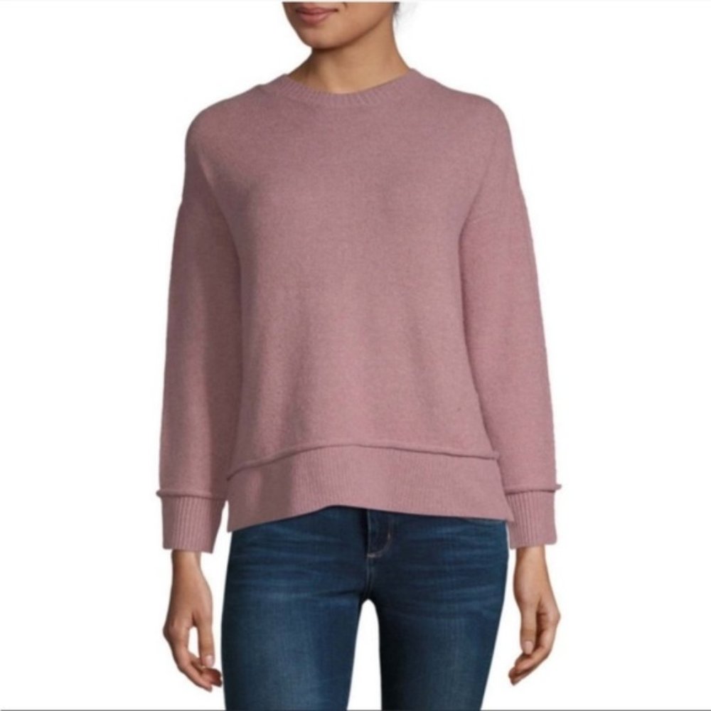 A.N.A. sweater pink mauve knit sweater button detail crew neck